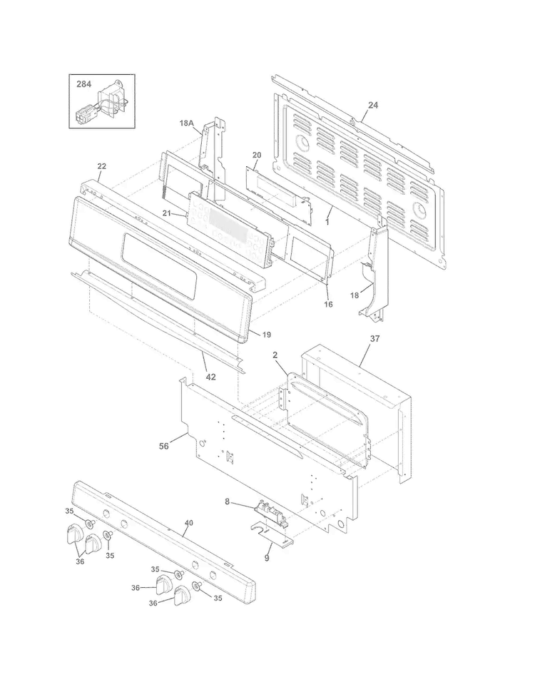 Backguard Diagram and Parts List for FGGF301DNWA  Frigidaire Range