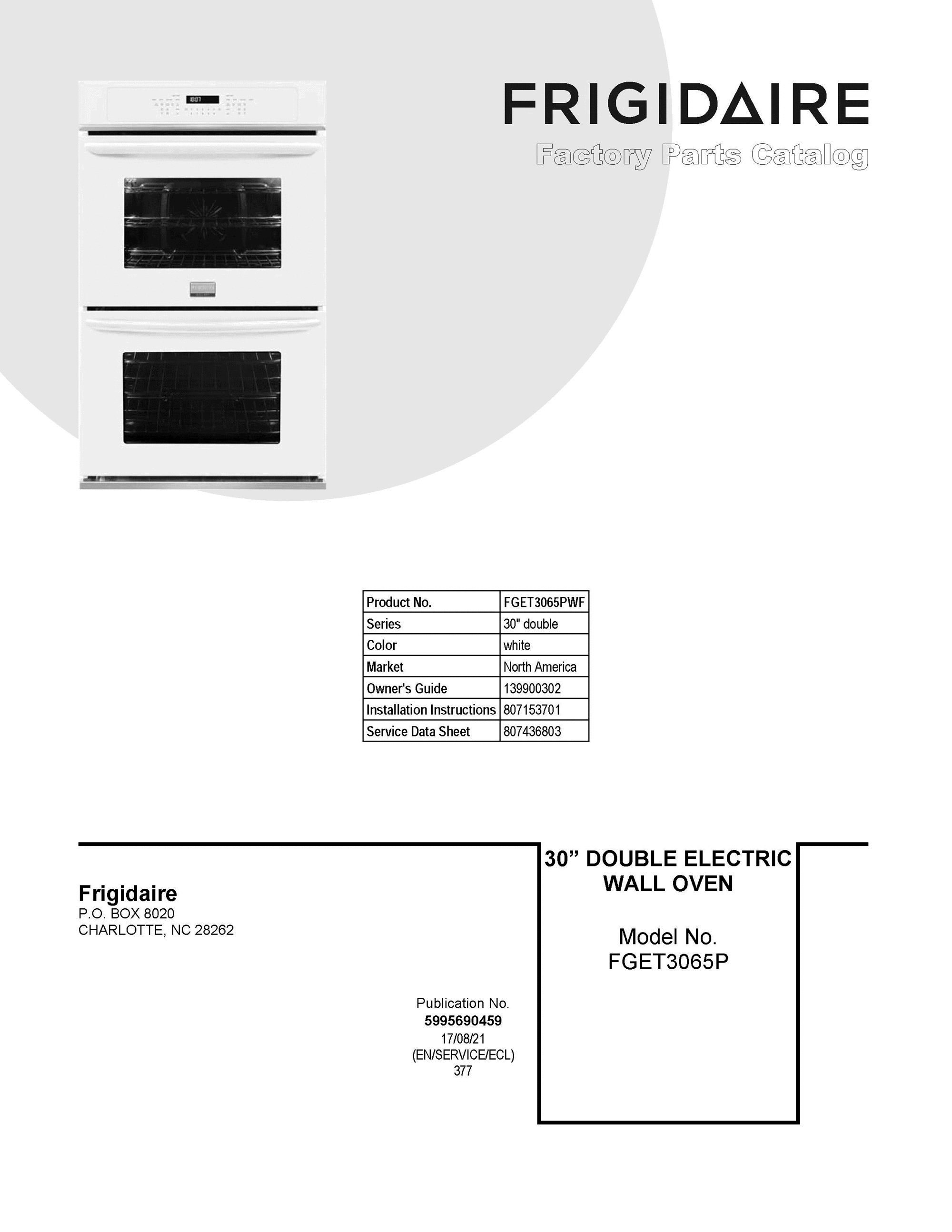 01 - COVER SHEET Diagram and Parts List for FGET3065PWF  Frigidaire Range