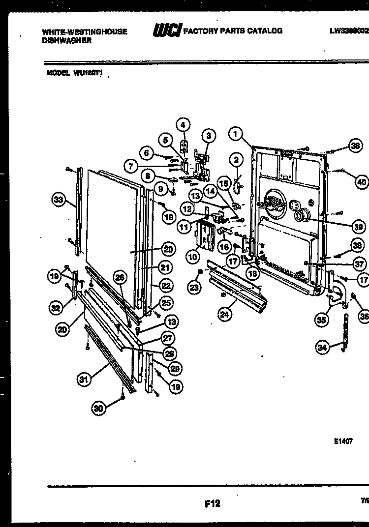 DOOR PARTS Diagram and Parts List for WU180TR1  Frigidaire Dishwasher