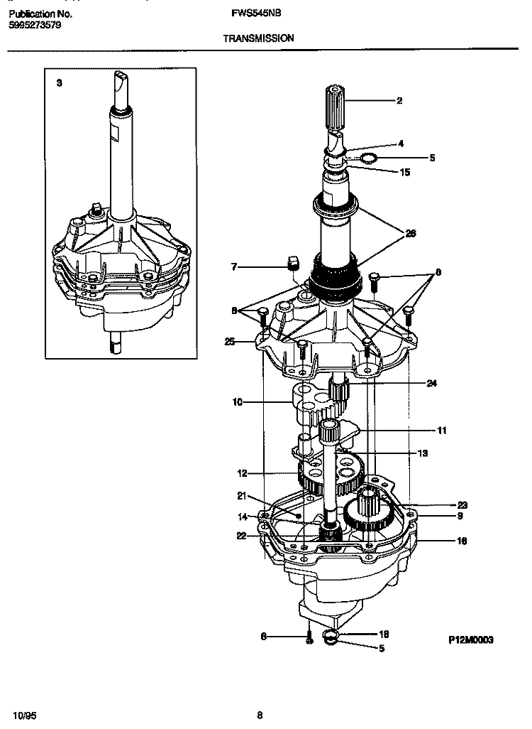TRANSMISSION Diagram and Parts List for FWS545NBS2  Frigidaire Washer