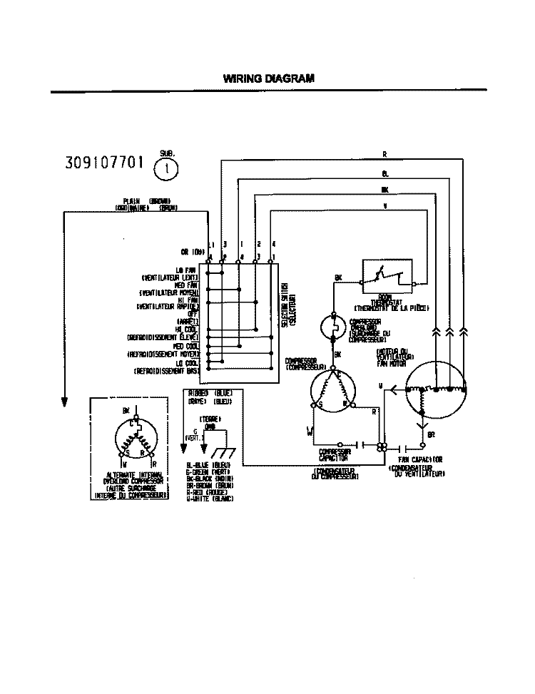 WIRING DIAGRAM Diagram and Parts List for FAH126J2T1  Frigidaire Air Conditioner