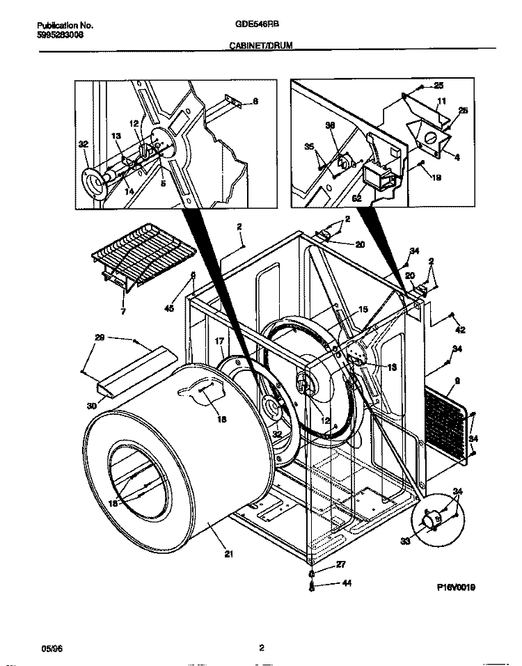 CABINET / DRUM Diagram and Parts List for GDE546RBS2  Gibson Dryer