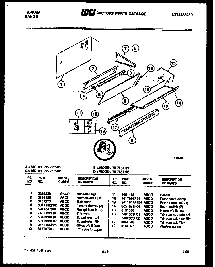 SPLASHER CONTROL Diagram and Parts List for 72-3657-23-02  Tappan Range