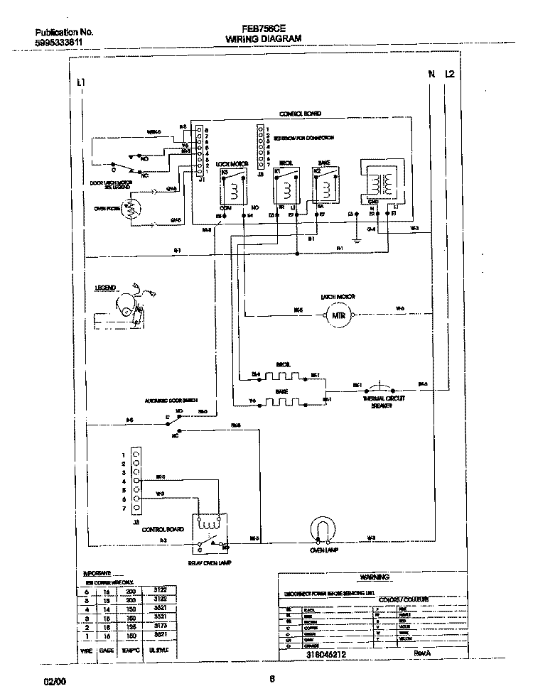 WIRING DIAGRAM Diagram and Parts List for FEB756CETH  Frigidaire Wall Oven