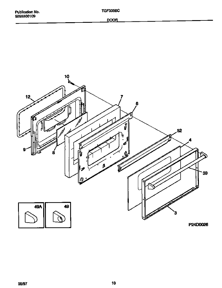 DOOR Diagram and Parts List for TGF335BCWE  Tappan Range