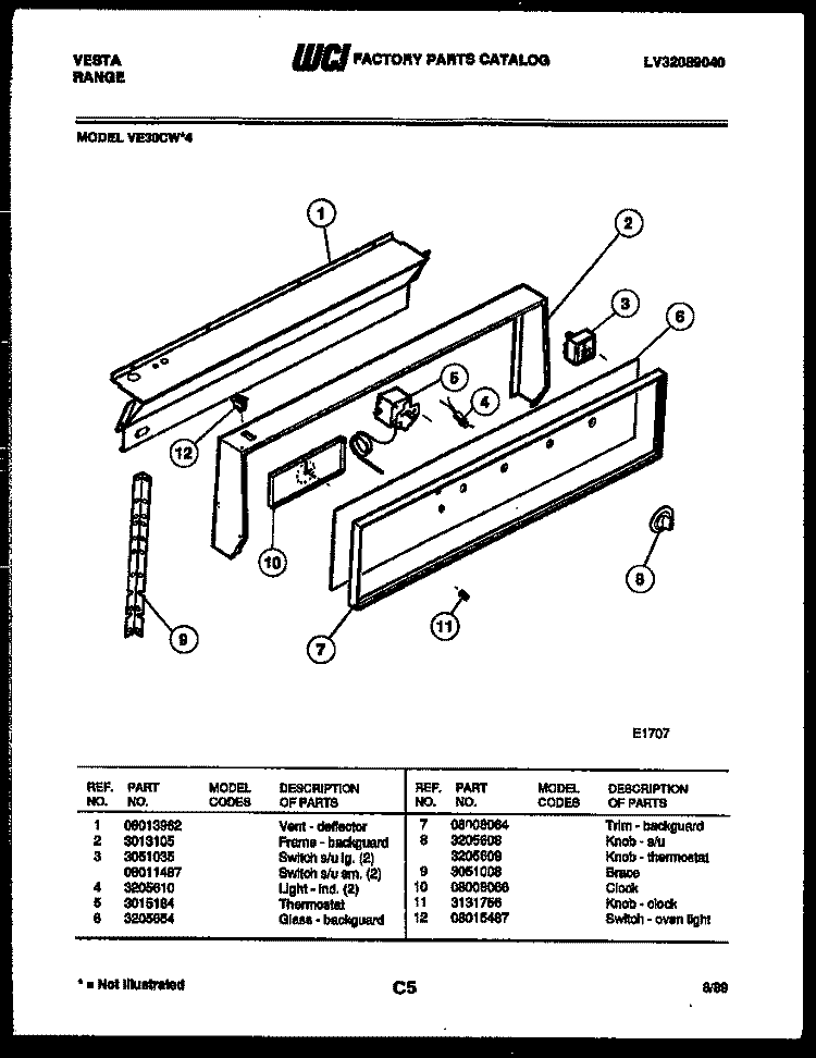 BACKGUARD Diagram and Parts List for VE30CW4  Tappan Range