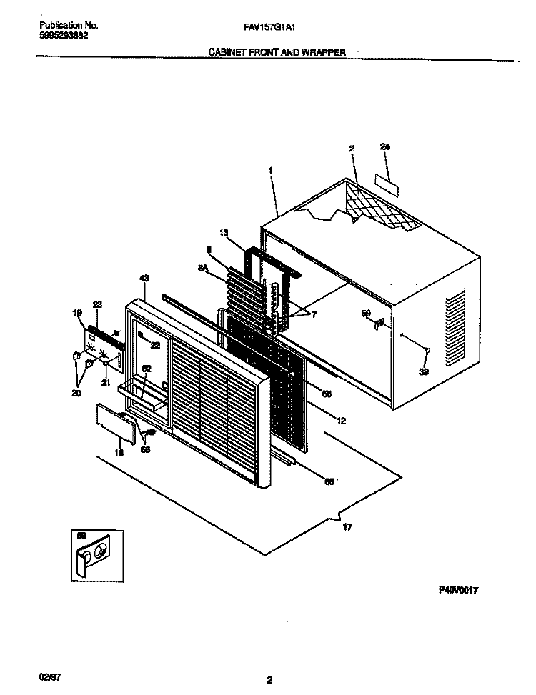 CABINET FRONT AND WRAPPER Diagram and Parts List for FAV157G1A1  Frigidaire Air Conditioner