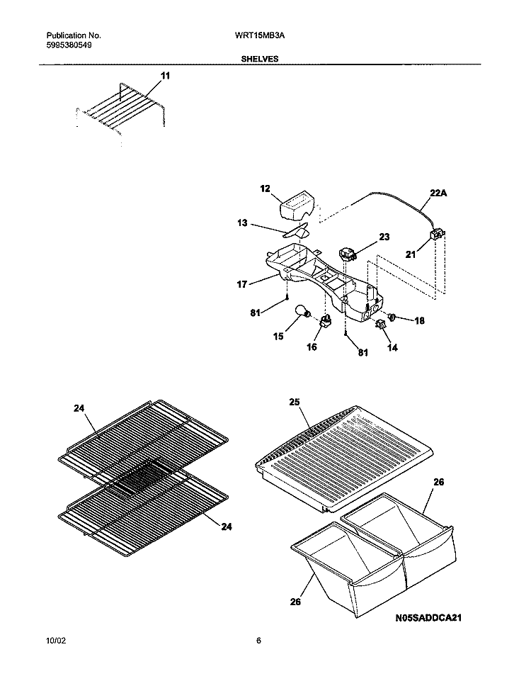 SHELVES Diagram and Parts List for WRT15MB3AW2  Westinghouse Refrigerator