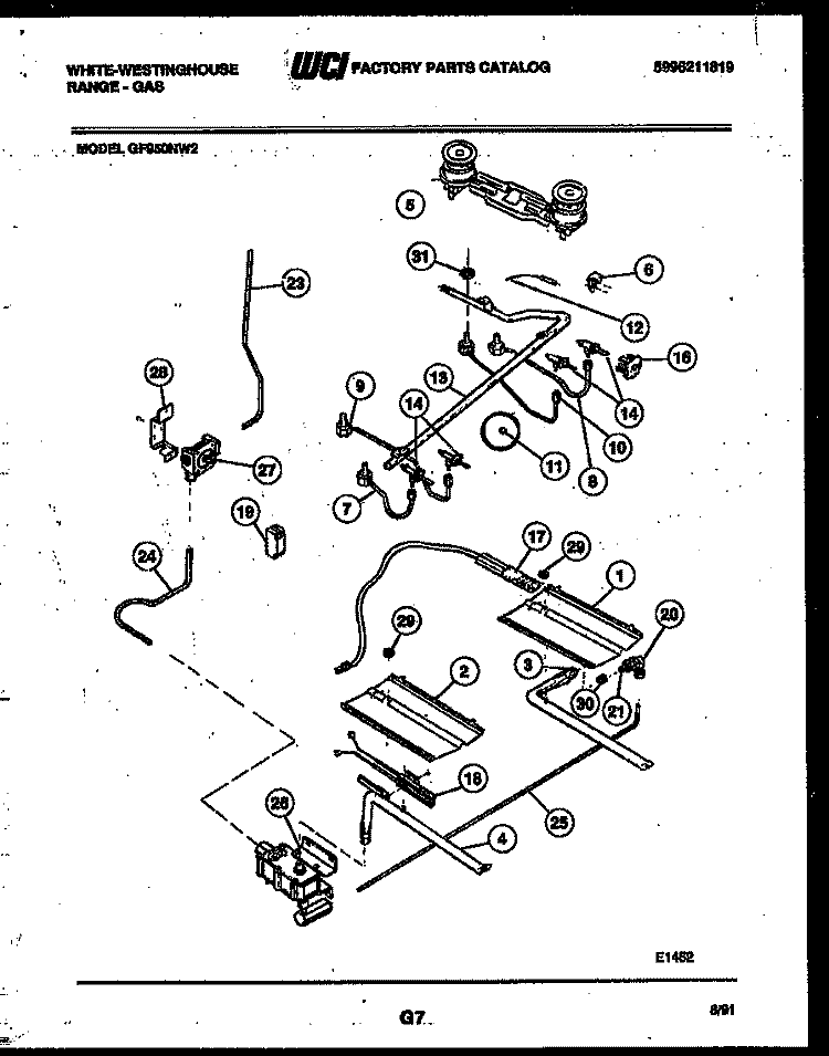 BURNER, MANIFOLD AND GAS CONTROL Diagram and Parts List for GF950ND2  Frigidaire Range