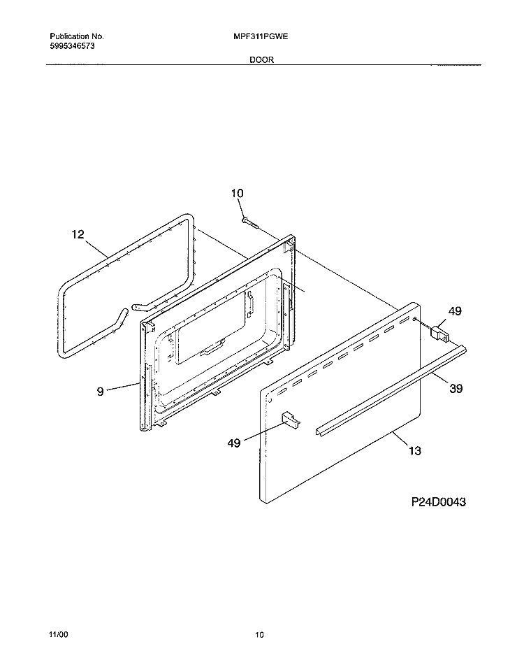 DOOR Diagram and Parts List for MPF311PGWE  Uni Range