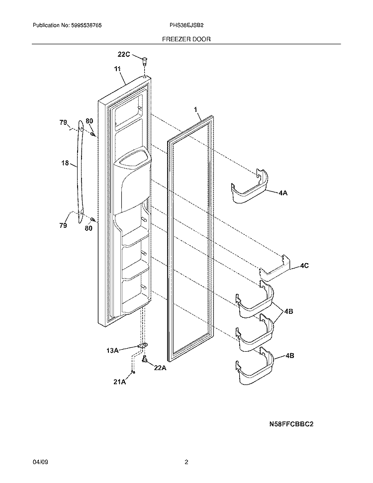 FREEZER DOOR Diagram and Parts List for PHS38EJSB2  Frigidaire Refrigerator