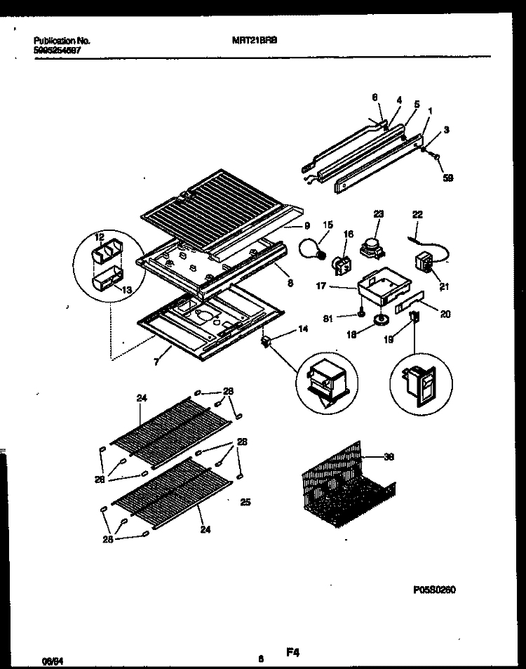 SHELVES AND SUPPORTS Diagram and Parts List for MRT21BRBW0  Frigidaire Refrigerator
