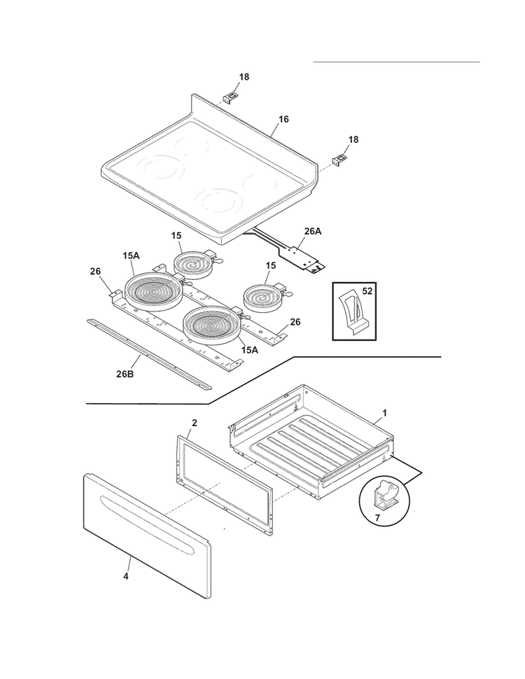 Top/drawer Diagram and Parts List for LFEF3019MWC  Frigidaire Range