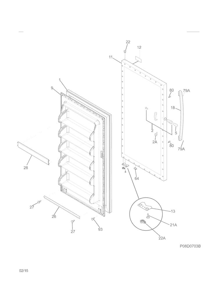 Door Diagram and Parts List for 25322442410  Kenmore Freezer