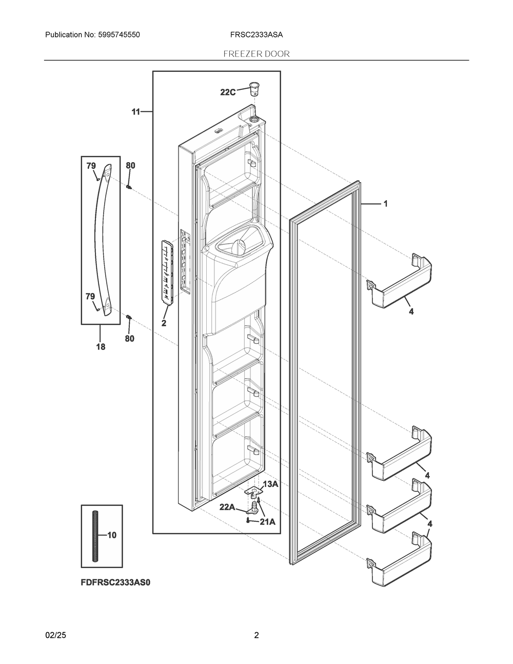 Freezer Door Diagram and Parts List for FRSC2333ASA  Frigidaire Refrigerator