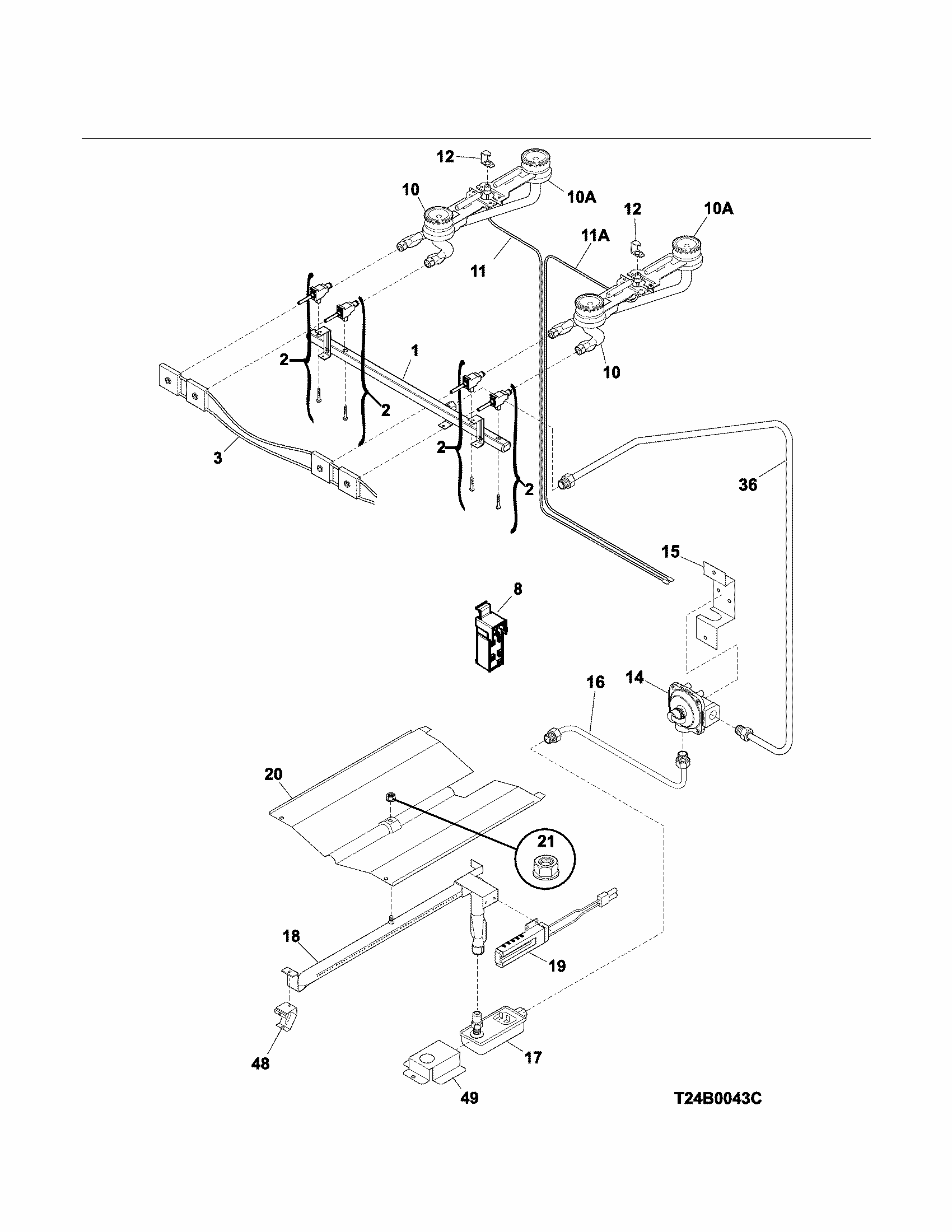Burner Diagram and Parts List for 79073033311  Kenmore Range