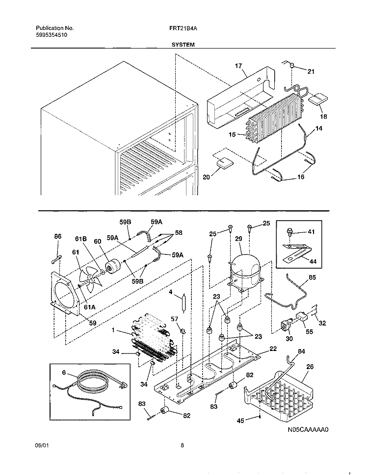 SYSTEM Diagram and Parts List for FRT21G3AW0  Frigidaire Refrigerator