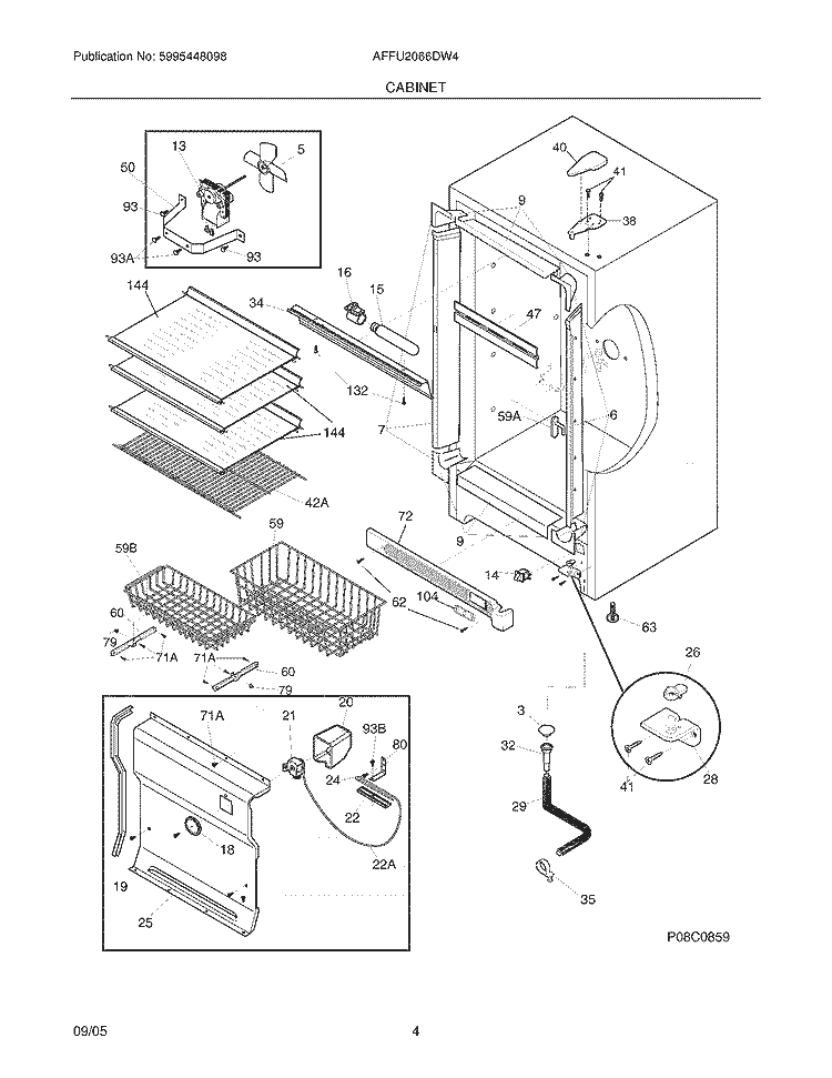 CABINET Diagram and Parts List for AFFU2066DW4  Frigidaire Freezer