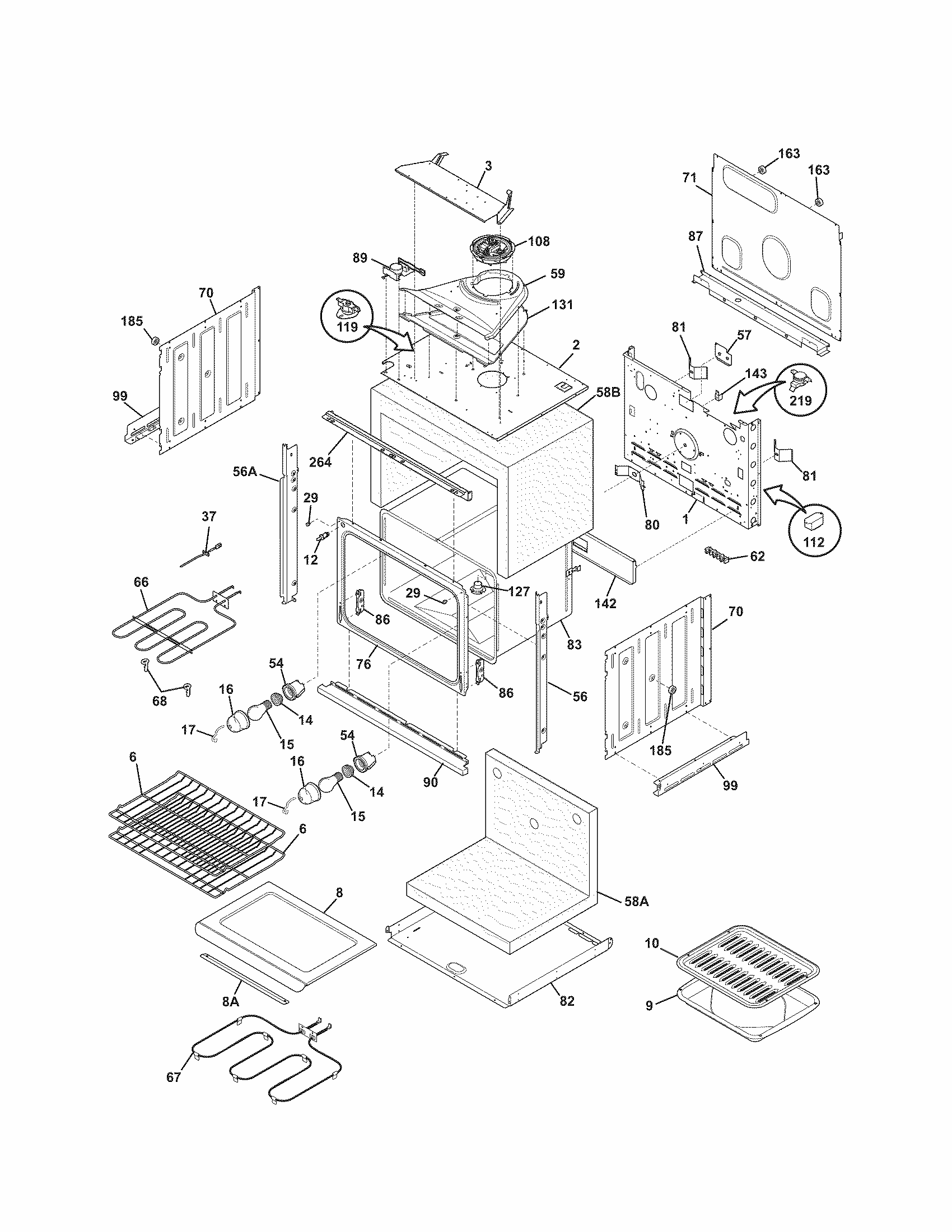 Body Diagram and Parts List for 79048784901  Kenmore Wall Oven