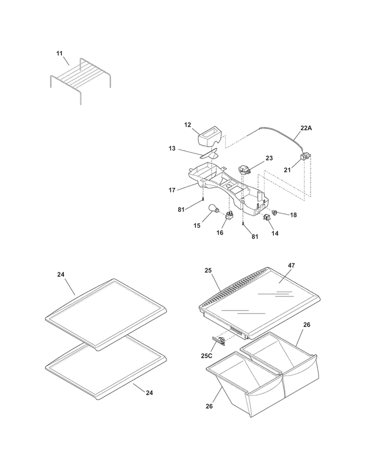 Shelves Diagram and Parts List for NFTR18X4PS3  Frigidaire Refrigerator