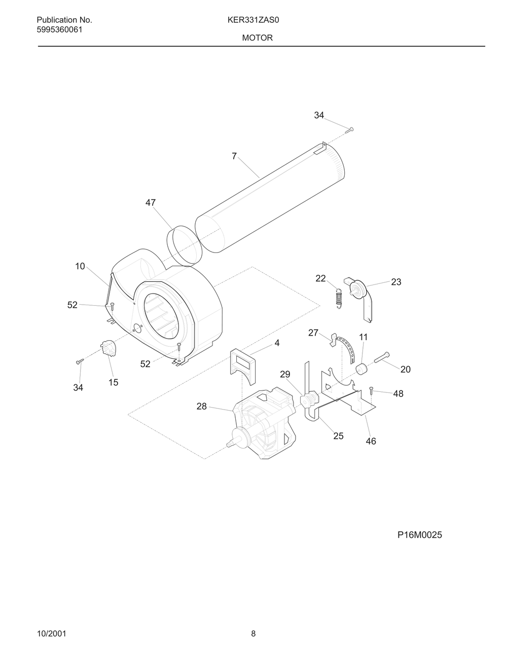 Motor Diagram and Parts List for KER331ZAS0  Frigidaire Dryer