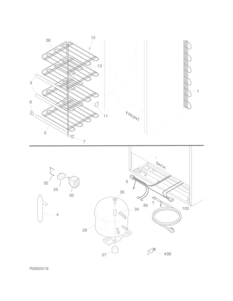 System Diagram and Parts List for 25322442412  Kenmore Freezer