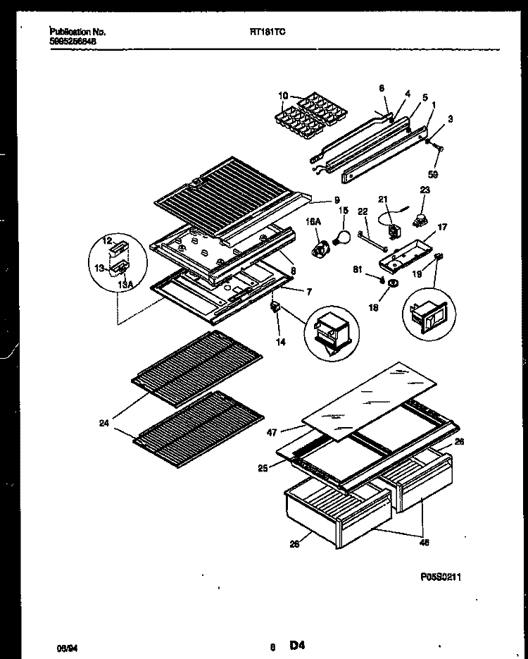 SHELVES AND SUPPORTS Diagram and Parts List for RT181TCW0  Frigidaire Refrigerator