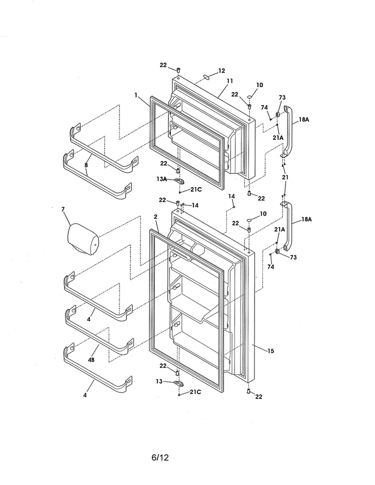 Door Diagram and Parts List for WWTR1802KWA  Westinghouse Refrigerator