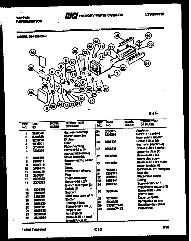 ICE MAKER PARTS Diagram and Parts List for 95-1999-00-02  Tappan Refrigerator