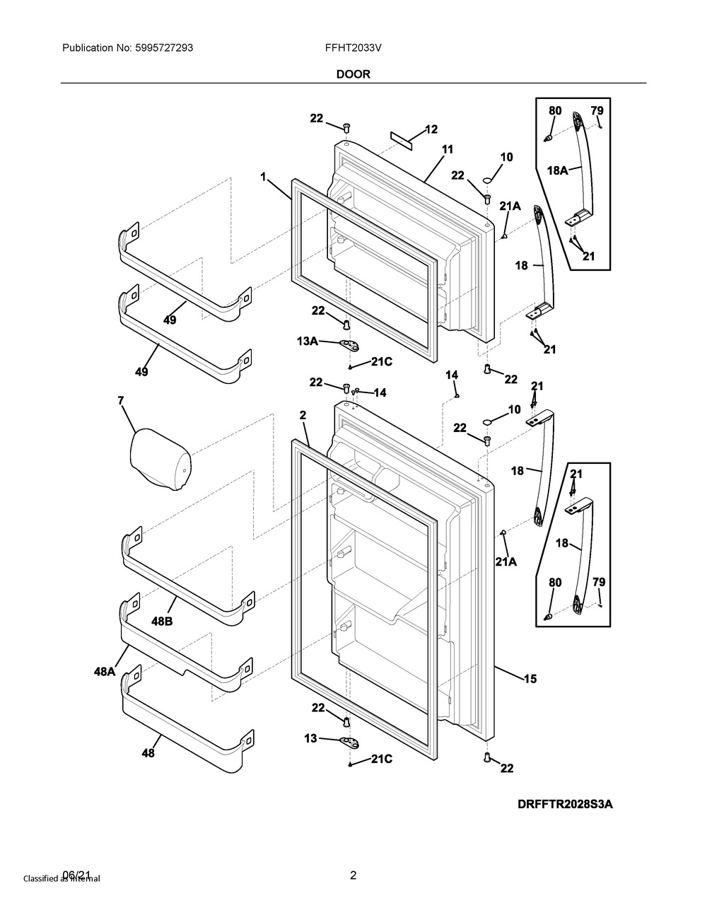 Door Diagram and Parts List for FFHT2033VS4  Frigidaire Refrigerator