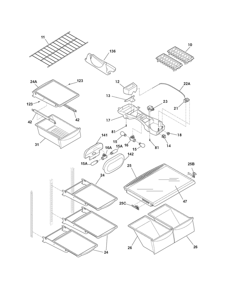 Shelves Diagram and Parts List for CFHT1826LP7  Frigidaire Refrigerator