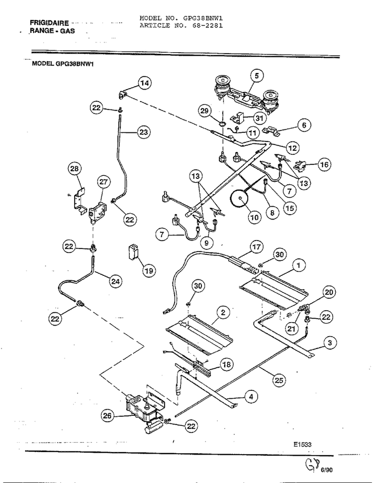 Frigidaire Range-gas Page 3 Diagram and Parts List for 2281  Frigidaire Range