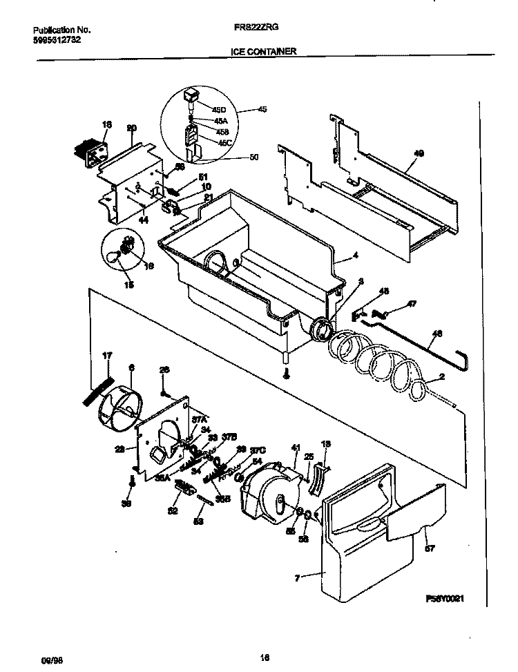 ICE CONTAINER Diagram and Parts List for FRS22ZRGB2  Frigidaire Refrigerator