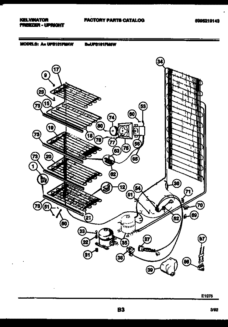 SYSTEM AND ELECTRICAL PARTS Diagram and Parts List for UFS101FM5W  Kelvinator Freezer