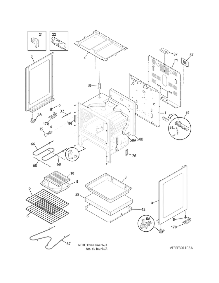 Body Diagram and Parts List for FFEF3011RSA  Frigidaire Range