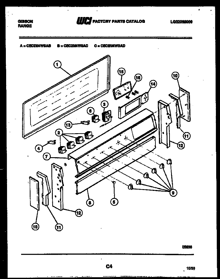 BACKGUARD Diagram and Parts List for CEC2M4WSAD  Gibson Range