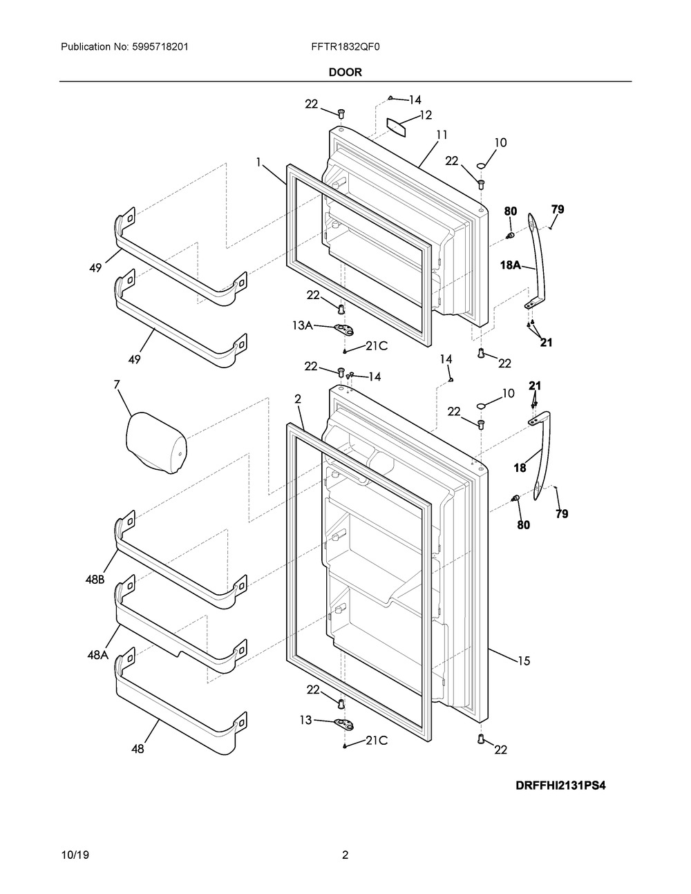 Door Diagram and Parts List for FFTR1832QF0  Frigidaire Refrigerator
