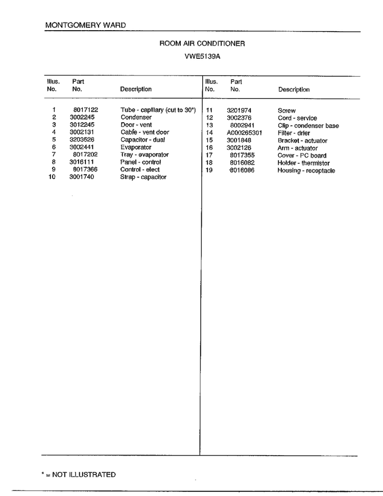 Room Air Conditioner Page 4 Diagram and Parts List for 5139A  Frigidaire Air Conditioner