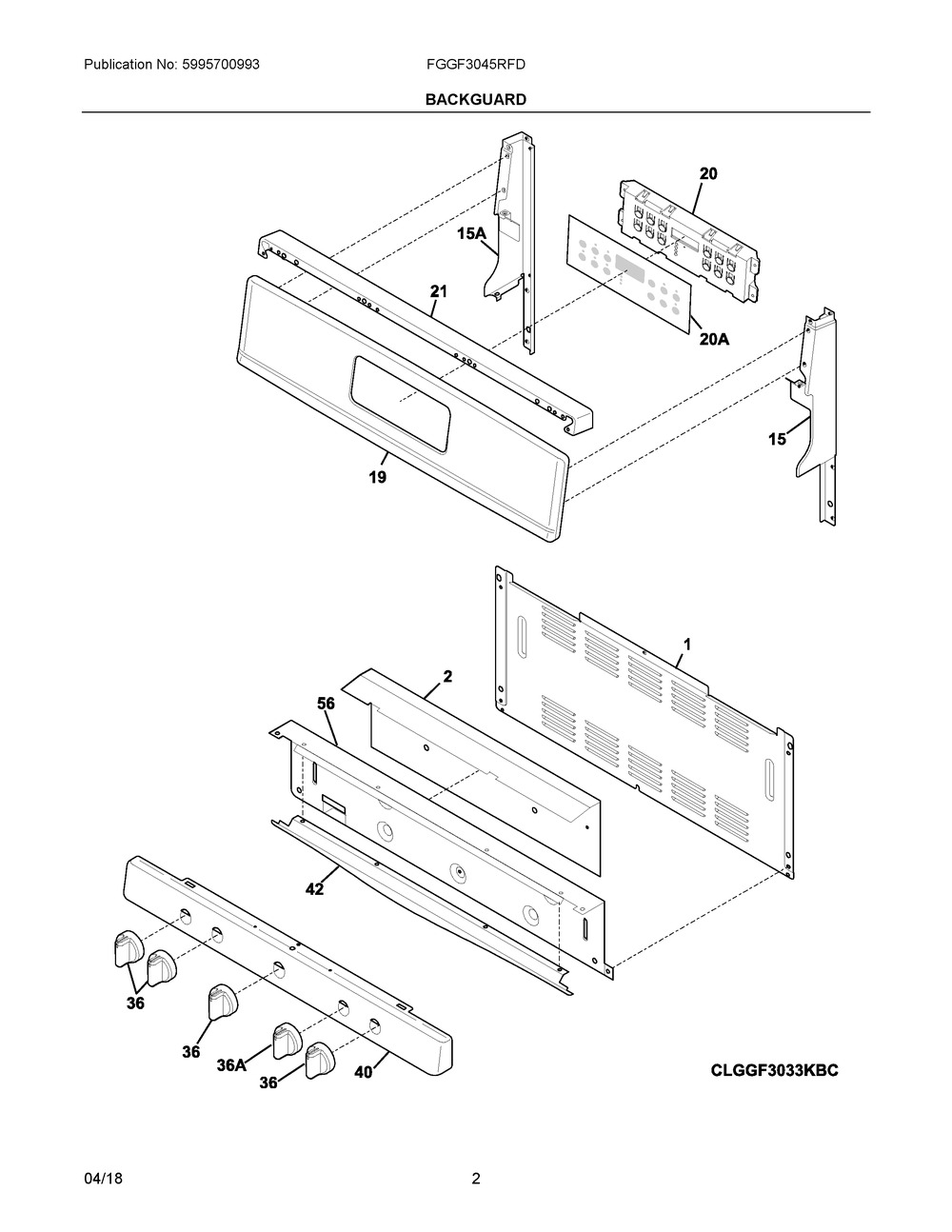 Backguard Diagram and Parts List for FGGF3045RFD  Frigidaire Range