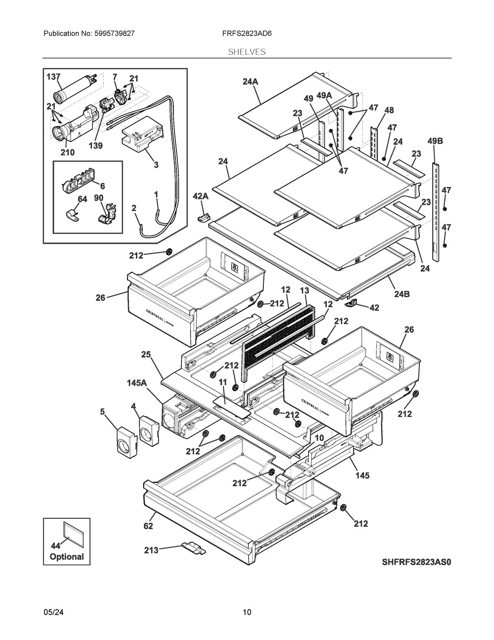 Shelves Diagram and Parts List for FRFS2823AD6  Frigidaire Refrigerator