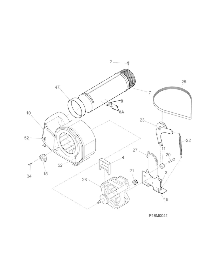 Motor Diagram and Parts List for FFQG5000QW3  Frigidaire Dryer