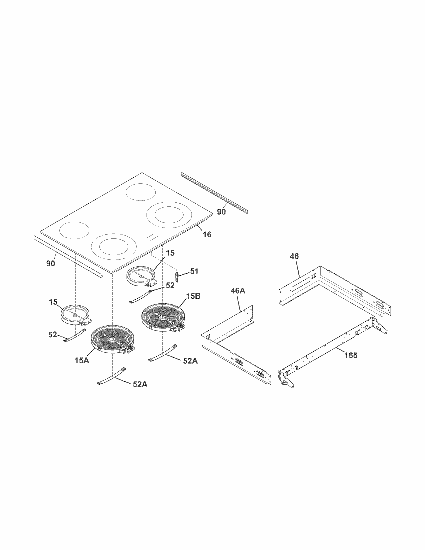 Main Top Diagram and Parts List for 79042519310  Kenmore Range