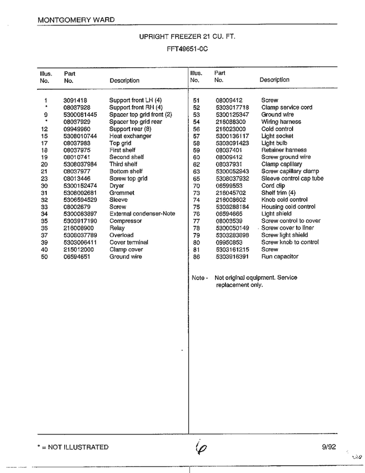 Upright Freezer 21 Cubic Feet Page 6 Diagram and Parts List for 49651-0C  Frigidaire Freezer
