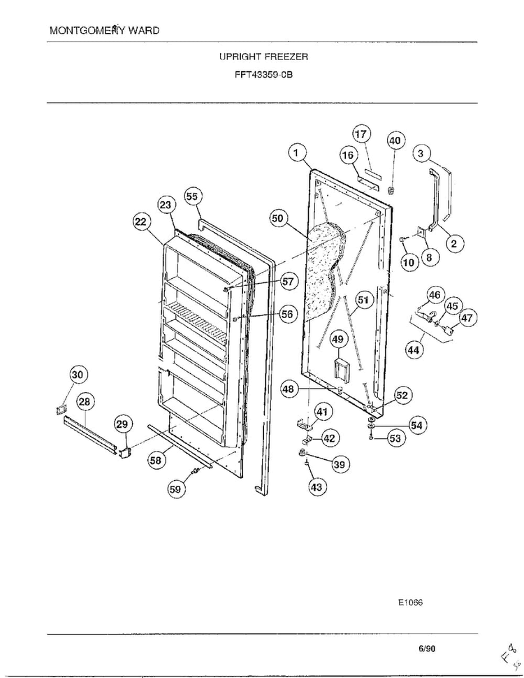 Upright Freezer Diagram and Parts List for 43359B  Frigidaire Freezer