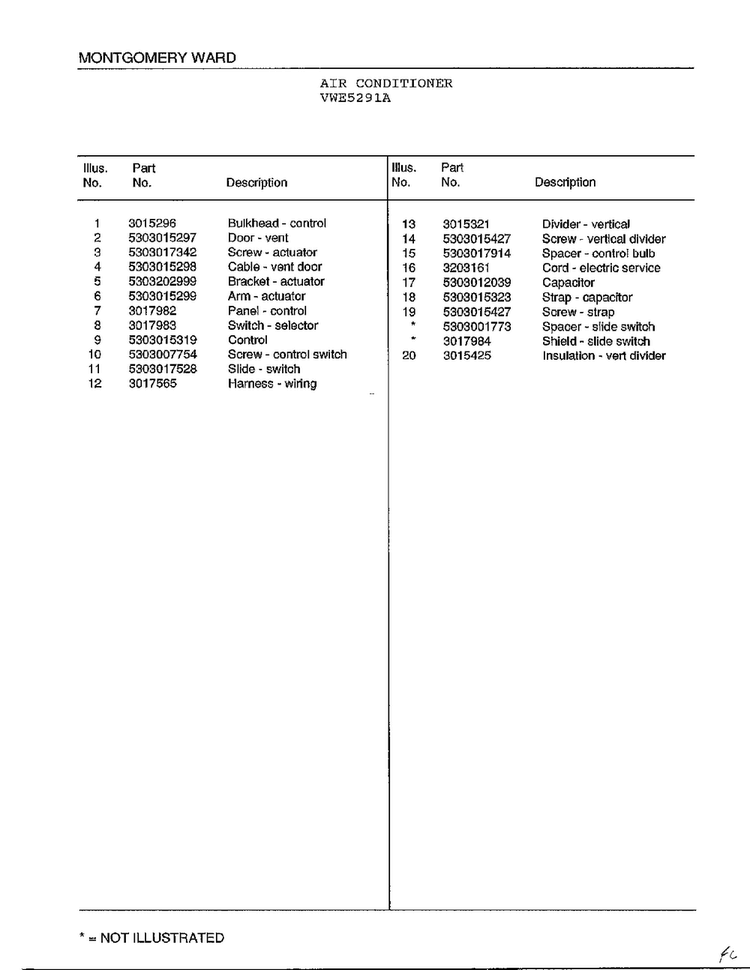 Air Conditioner Page 4 Diagram and Parts List for 5291A  Frigidaire Air Conditioner