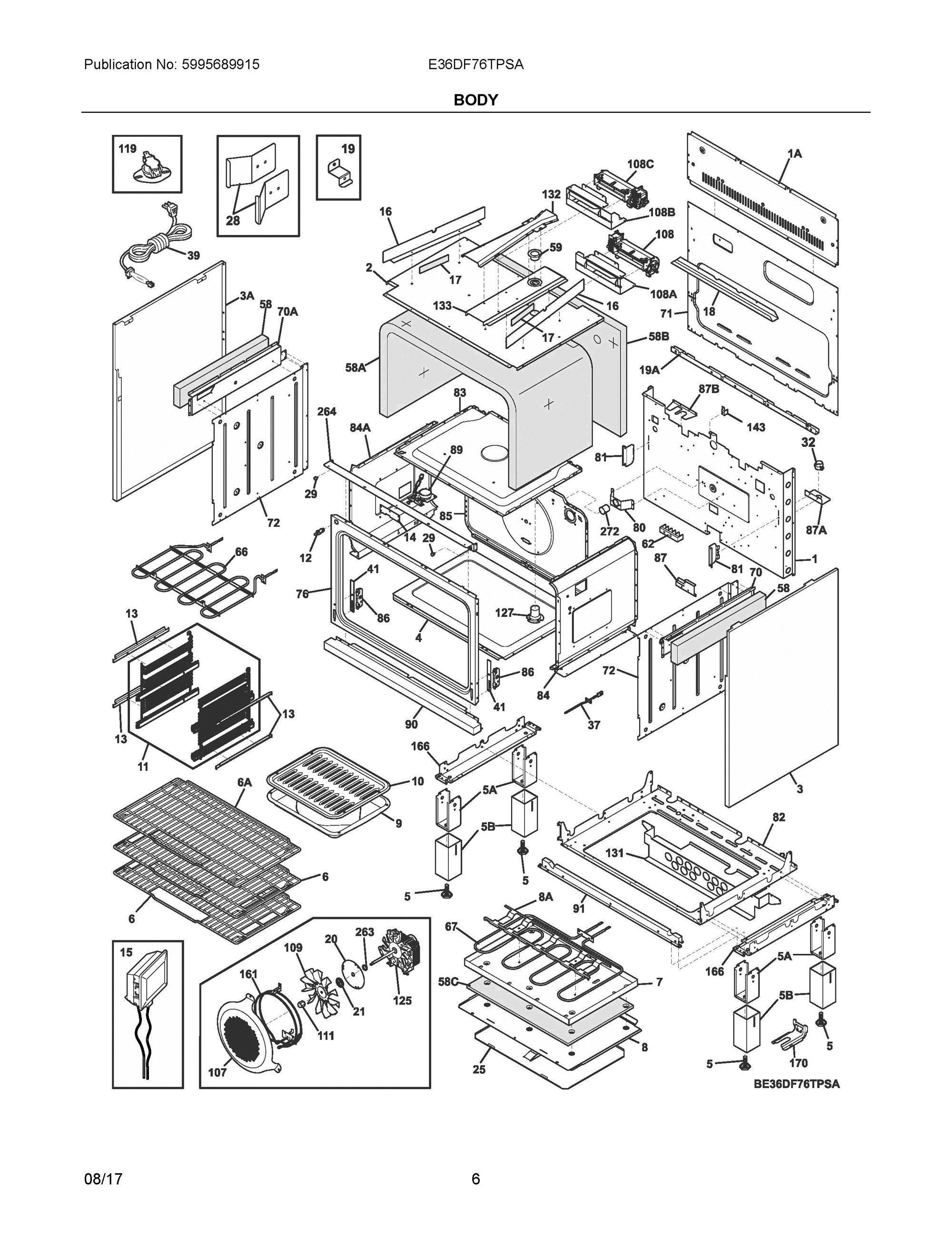 04 - BODY Diagram and Parts List for E36DF76TPSA  Frigidaire Range