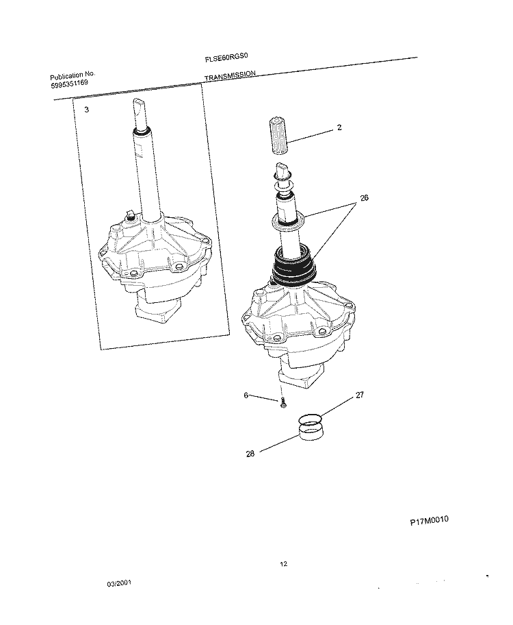 TRANSMISSION Diagram and Parts List for FLSE60RGS0  Frigidaire Washer Dryer Combo