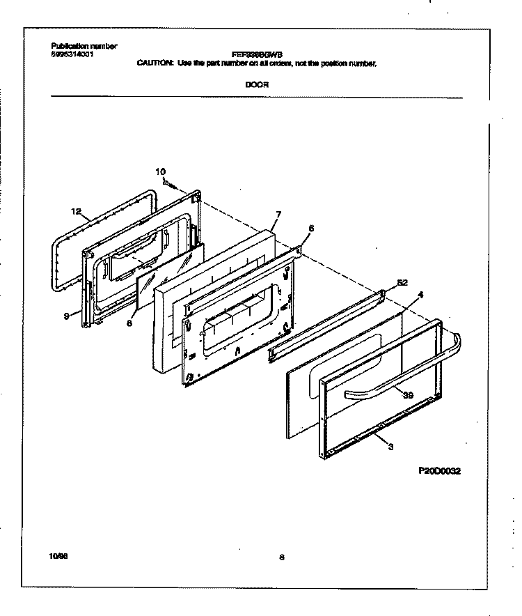 DOOR Diagram and Parts List for FEF336BGWB  Frigidaire Range