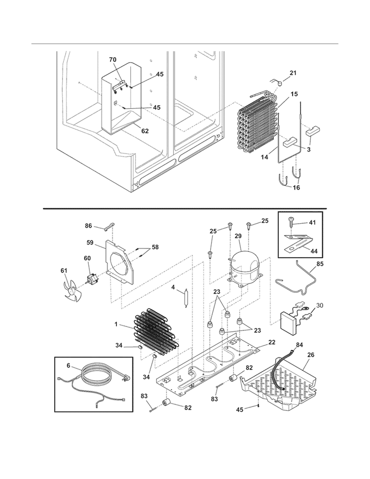 System Diagram and Parts List for FPHC2398LF4  Frigidaire Refrigerator