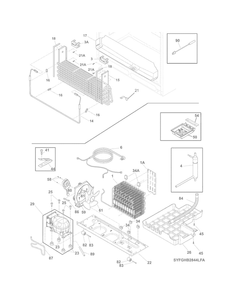 Cooling System Diagram and Parts List for FGHB2844LEC  Frigidaire Refrigerator